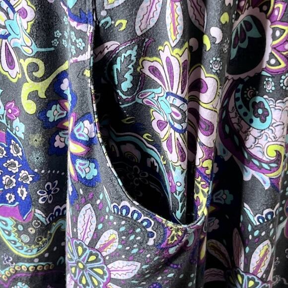 Athleta Floral Faux Wrap Active Dress Size MP Jura Stretch Pockets Purple Gray - Picture 5 of 9